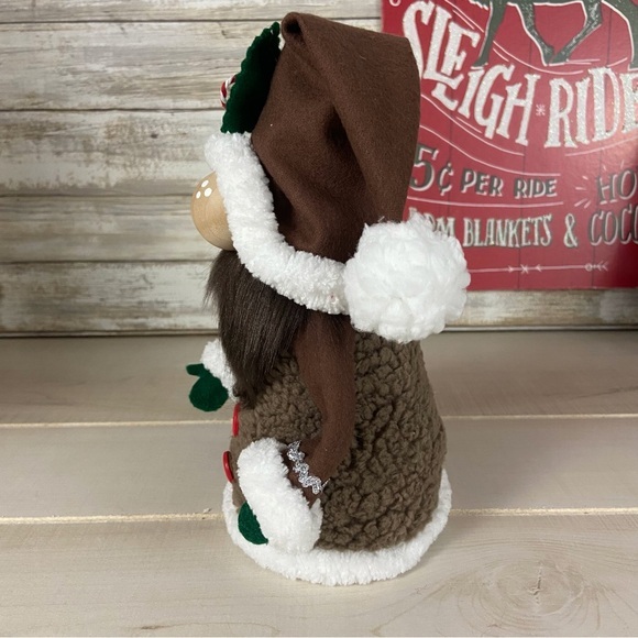 Gingerbread Man Gnome Brown Sherpa Faux Fur Flannel Handmade Tiered Tray Decor - Picture 10 of 11